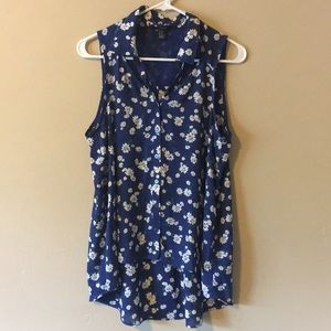 Flower Patterned Blue Mesh-Like Tank